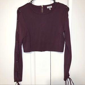 PURPLE Lace-Up Sleeve Crop Top. [NWoT]